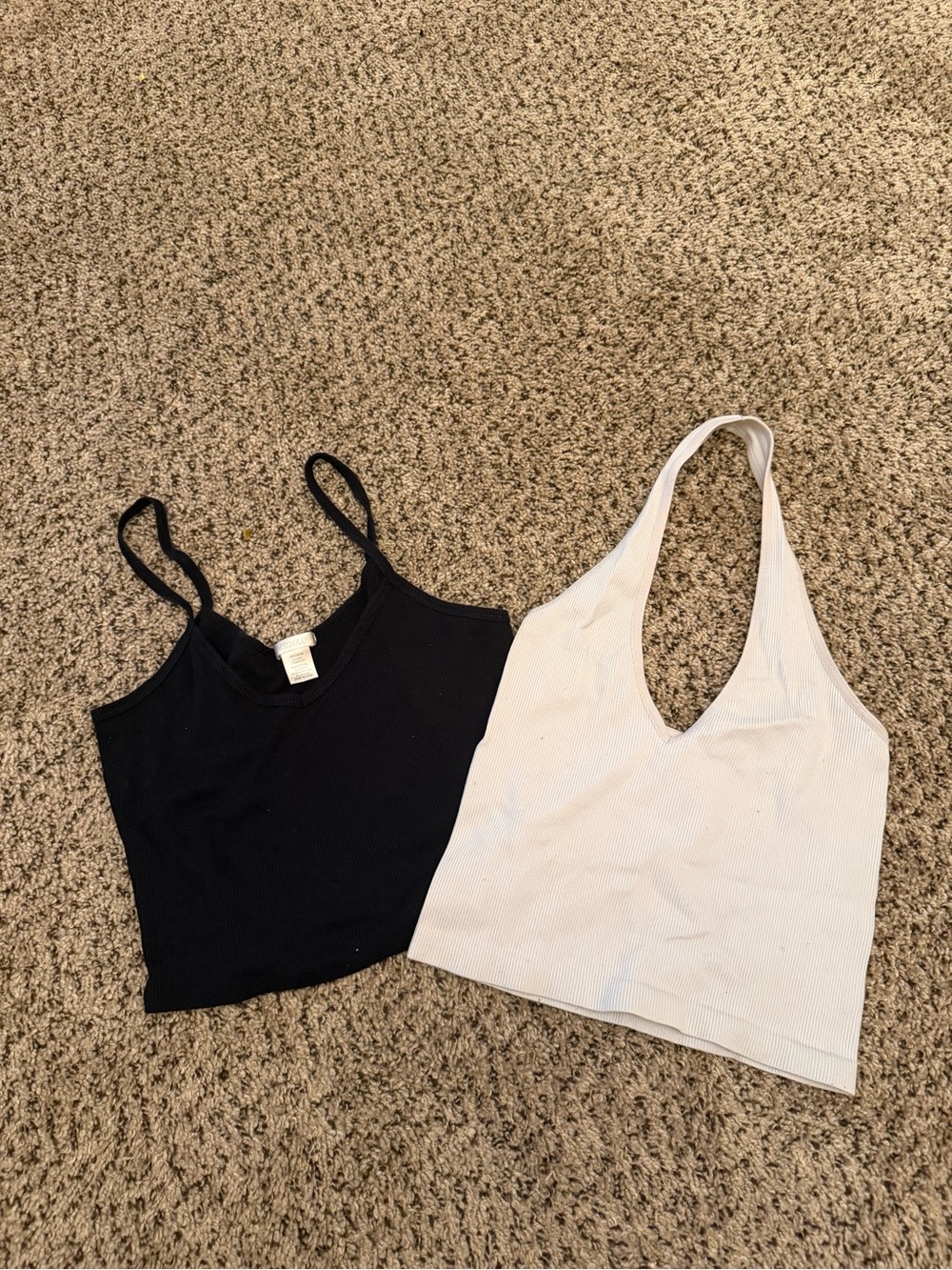 2 Pack! Black Ribbed Spaghetti Strap Crop Top